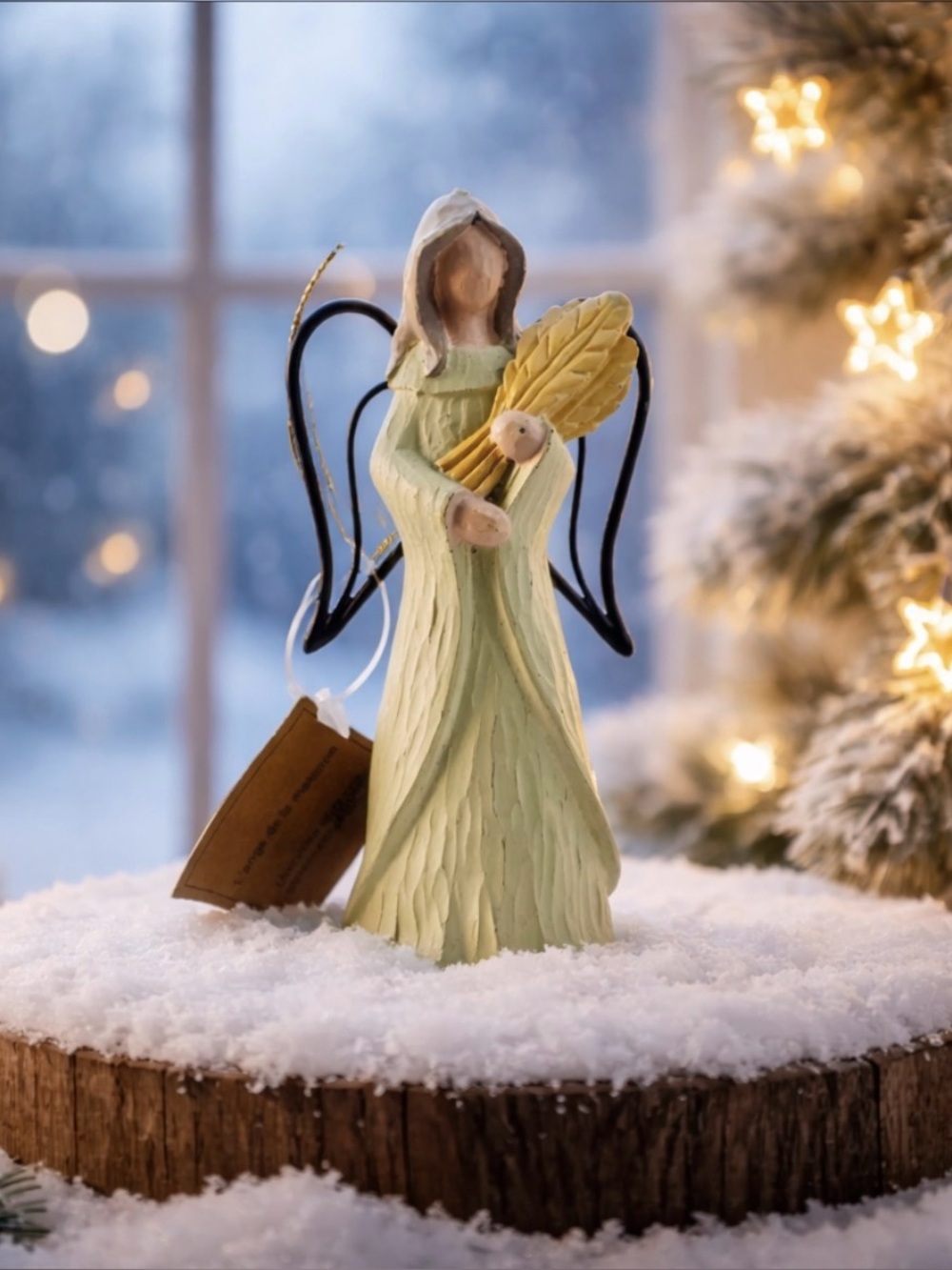 Green Angel Ornament with Wheat Sheaf and Halo for Holiday Decor